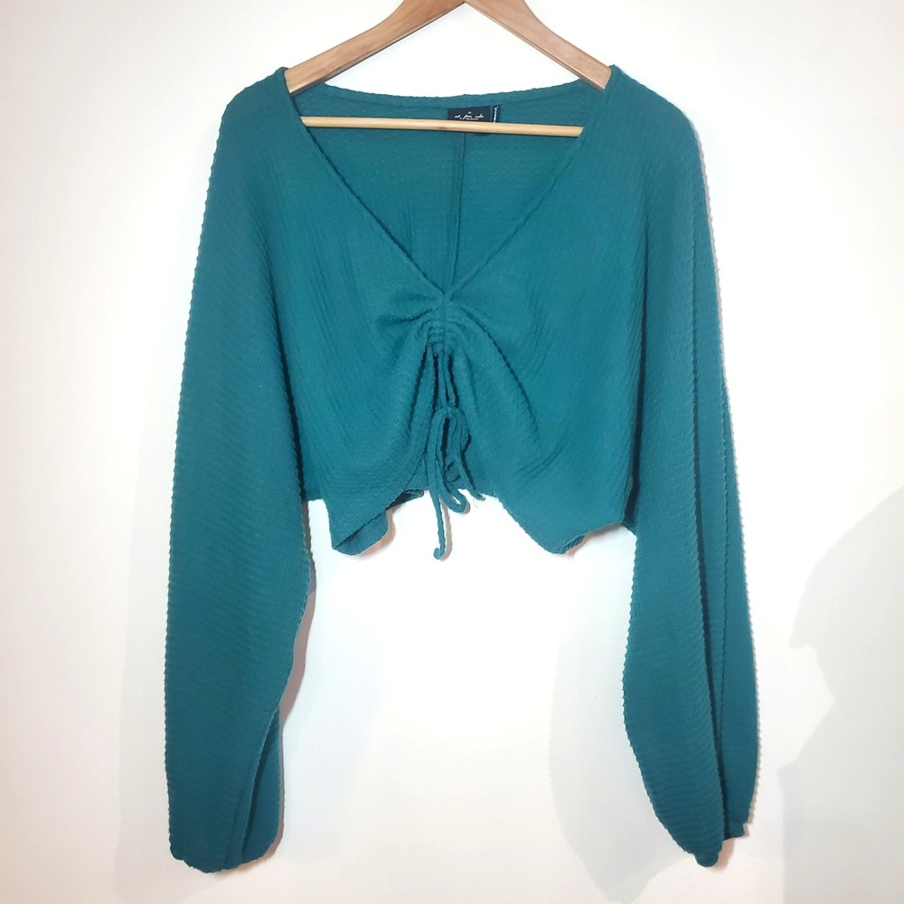 Urban Outfitters Out From Under Sadie Waffle Knit Crop Top Teal Green Size L